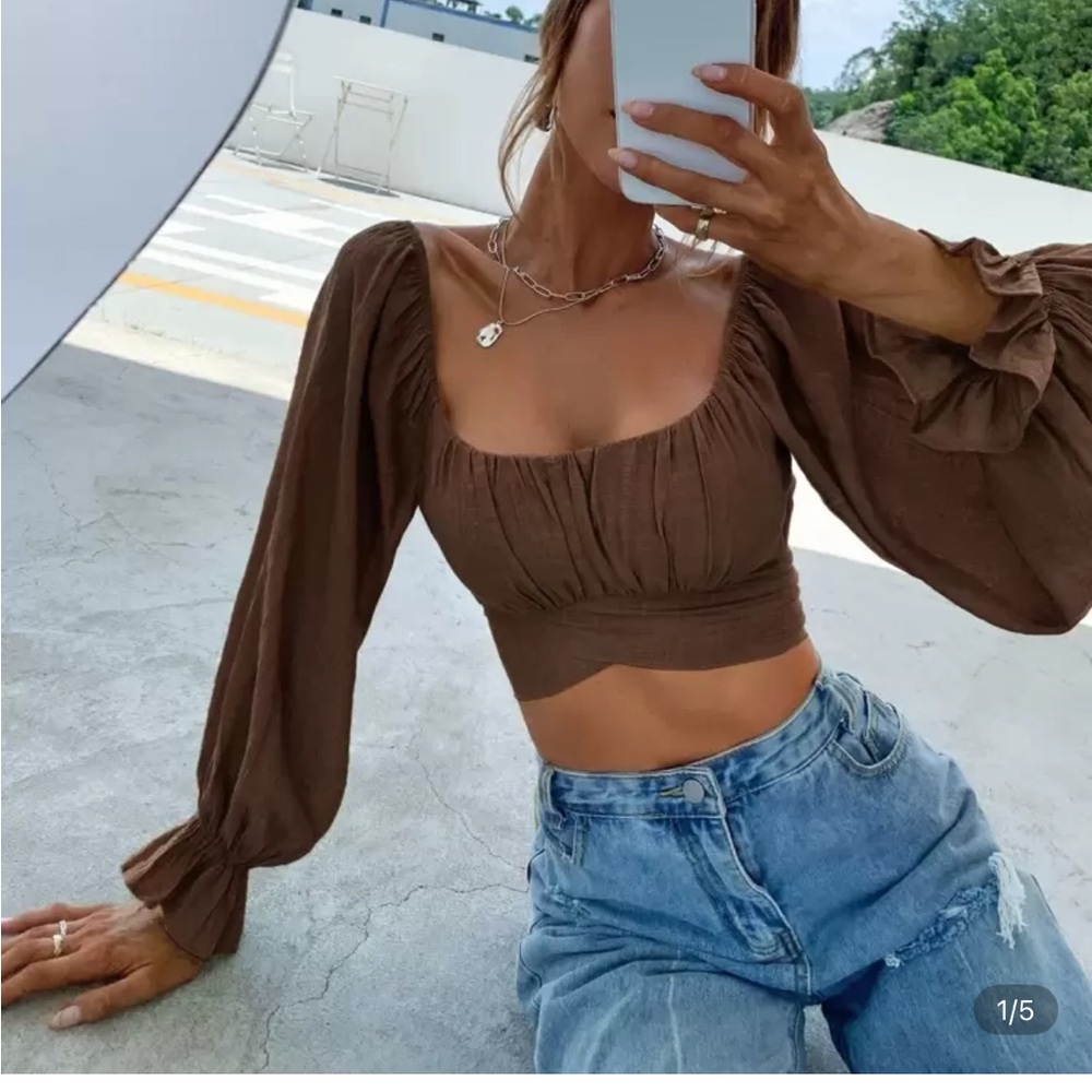 Chocolate Brown Long Sleeve Crop Top